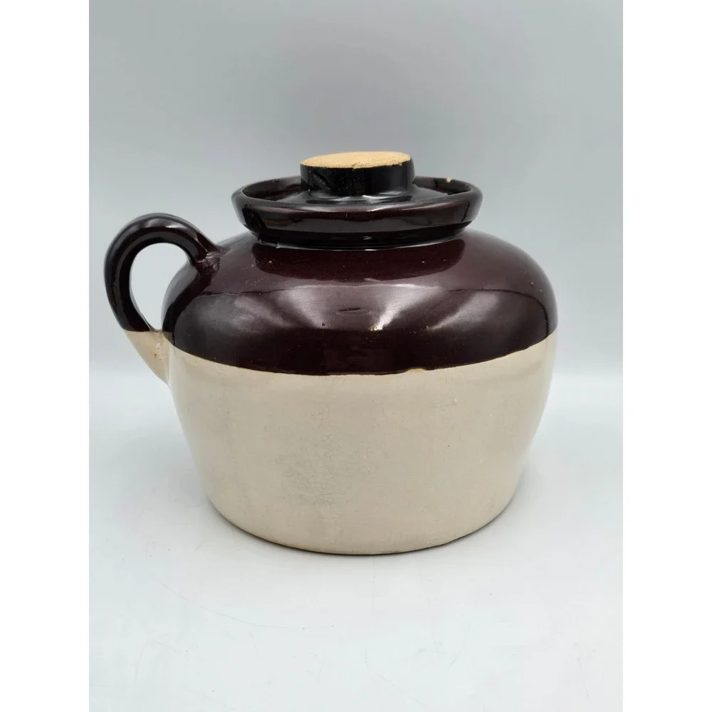 Unbranded Stoneware Bean Pot Brown Good Two Tone USA Pottery‎ Crock